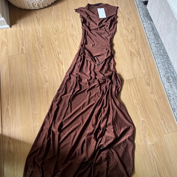 AMY SHEHAB BELTED Brown Maxi Dress - Picture 1 of 6